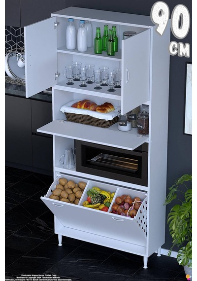 Vega 90 Cm Fırın Uyumlu 3 Göz Sepetli Çok Amaçlı Mutfak Kiler Banyo Organizer Dolap 90x213x32 Cm Beyaz Vega 90 Cm Fırın Uyumlu 3 Göz Sepetli Çok Amaçlı Mutfak Kiler Banyo Organizer Dolap 90x213x32 Cm Beyaz