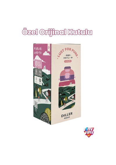 Dıller 420 Ml Pipetli/pipetsiz Tek Kapak Çift Kullanım Askılı Çelik Termos Su Matarası 6 Saat Sıcak/soğuk Pudra