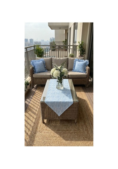 2 Adet %100 Pamuk Simli Mavi Desenli Fırfırlı Kırlent Kılıfı 40x40 Mavi - 900750159 Mavi