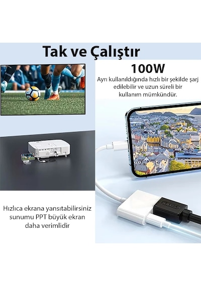 Ally Type C To 4k Hdmı 100w Çevirici Apple Uyumlu iPhone 15 16 Android 5775