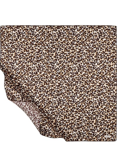 İpekevi Twill Ipek Eşarp - Leopar Desenli - Kahve Çok Renkli