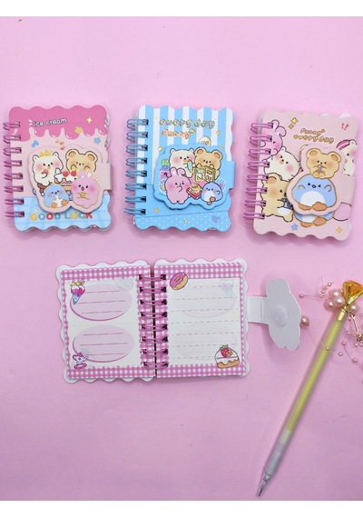 Sevimli Hayvanlar Cırtlı Cep Boy Mini Not Defteri 7x8 Cm - Pembe