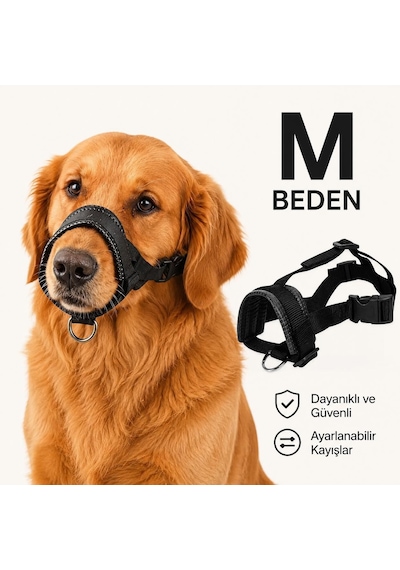 Valkyrie M Beden Köpek Ağızlığı Ayarlanabilir Nefes Alabilir Isırma Önleyici Yumuşak Pedli Siyah