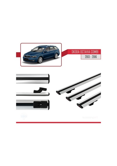 Skoda Octavia Combı 2013-2016 Arası İle Uyumlu Basic Model Ara Atkı Tavan Barı Gri 3 Adet
