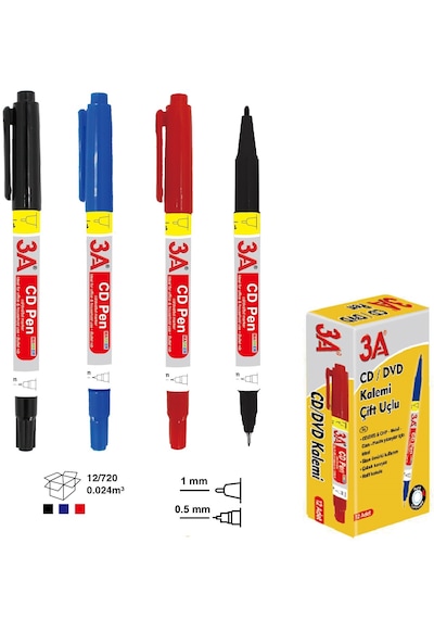 3a Asetat Kalemi Çift Taraflı S-m Mavi 12li Pk.