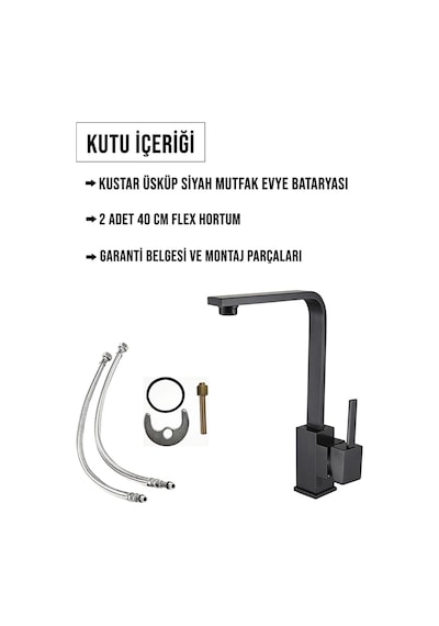 Mix Siyah Kare Mutfak Evye Lavabo Bataryası Aç Kapa Batarya Musluk Siyah