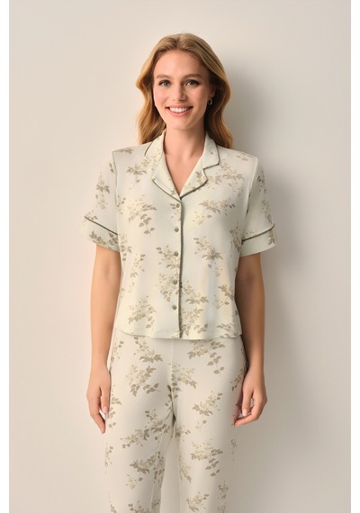 Suwen Stella Gömlek Yaka Pijama Takımı Sh26603660b1194 Yeşil