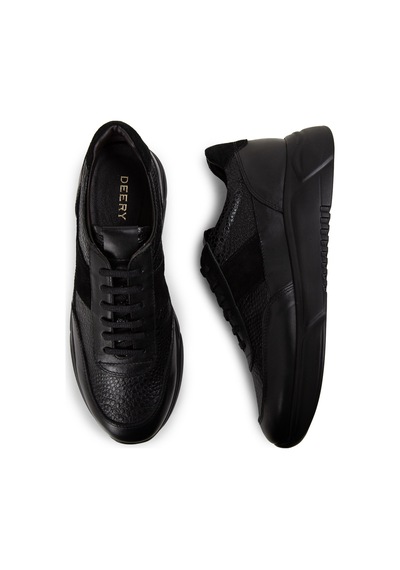 Deery Hakiki Deri Siyah Erkek Sneaker Ayakkabı - 01963Msyhe07 Siyah