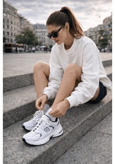 Muggo Shift Kadın Kalın Taban Bağcıklı Günlük Sneaker Spor Ayakkabı Beyaz