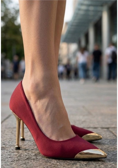 Hrşytrend Herşeytrend Norji Bordo Saten Stiletto Ayakkabı Bordo