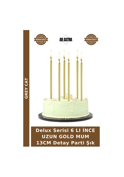 Delux Serisi 6 Lı İnce Uzun Gold Mum 13cm Detay Parti Şık