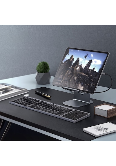 Lenyes Wk110 Num Touch Pad Özellikli Katlanabilir Bluetooth Bağlantılı Kablosuz Klavye Siyah