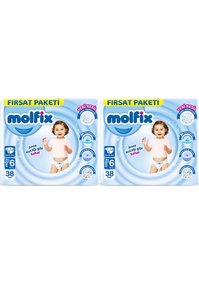 Molfix Bebek Bezi Beden:6 15+kg Extra Large 76 Adet Ekonomik 6 Numara 2'li