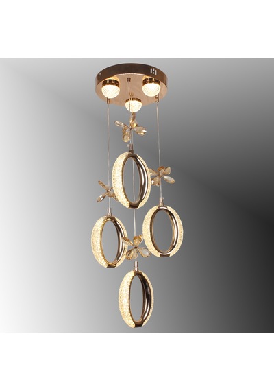Tt805-3+1-sr Tt Aydınlatma Akrilik Küpe 4 Lü Ledli Sarı Kaplama 3 Renk Modüllü Ledli Avize Gold