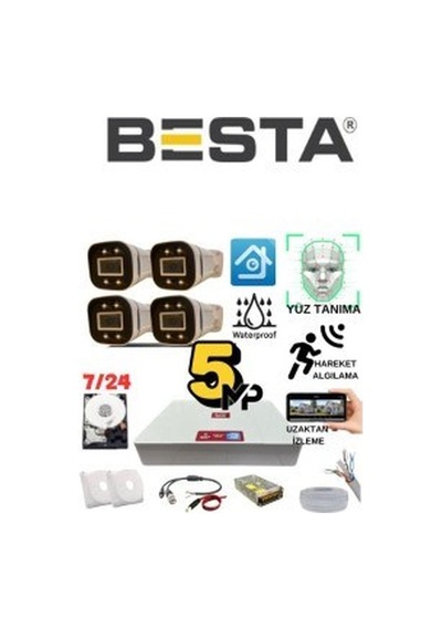 5 Mp Gece Renkli Yüz Tanıma Sesli H.265 500 Gb Hdd Dahil 4 Kameralı Ahd Güvenlik Seti 86236656