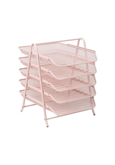 Ağ Koleksiyonu Kağıt Rafı, 5 Katlı, Dosya Saklama, Çalışma Masası Düzenleyici, Metal Örgü, Metal, Pembe, 5 Katlı Diğer