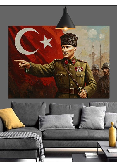 Komutan Atatürk Askerleriyle Dekoratif Kanvas - Mdf Ahşap Tablo