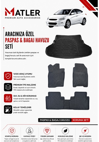 Hyundai Accent Blue 2018 Model 4d Ekstra Havuzlu Paspas Ve Bagaj Havuzu Set