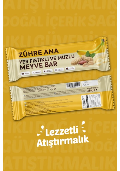 Yer Fıstıklı Ve Muzlu Meyve Bar, Şeker İlavesiz 35 Gr X 12 Adet