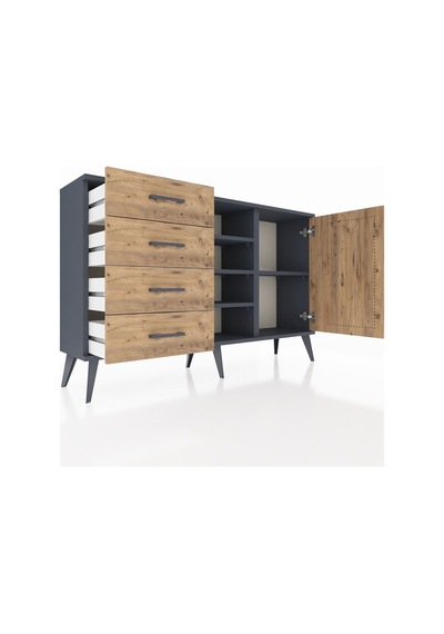 Arges Konsol 4 Raflı 4 Çekmeceli Tek Kapaklı 132x30x83 Antrasit-çam/çam Çam/çam Arges Konsol 4 Raflı 4 Çekmeceli Tek Kapaklı 132x30x83 Antrasit-çam/çam Çam/çam