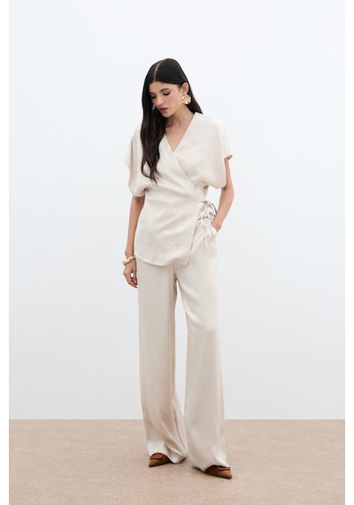 Sateen Cepli Bol Pantolon - Bej-136042 Bej