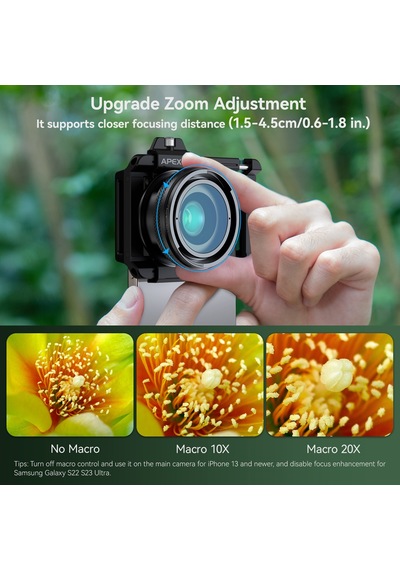 Apexel 10x-20x Ayarlanabilir Zoom Macro Lens