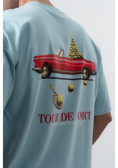 Respire Erkek Cort Baskılı Oversize T-shirt Bebe Mavi Bebe Mavisi