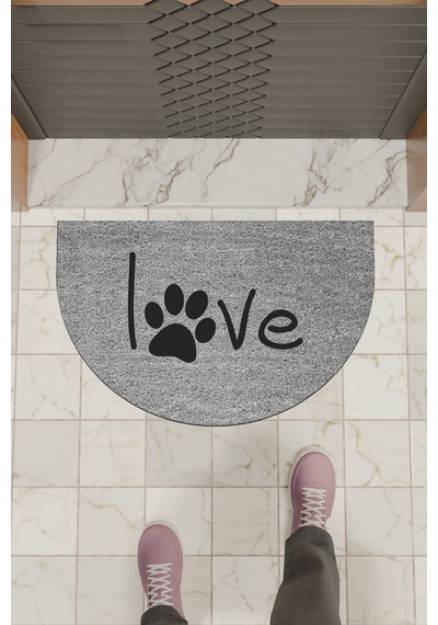 Rugmood Modern Dijital Paspas Gri Patili Love Paspas - Kapı Önü Paspası