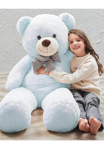 Papyonlu 180-190 Cm Dev Boy Sevimli Peluş Koca Ayı - Sevgiliye Eşe - Arkadaşa Özel Hediye Açık Mavi