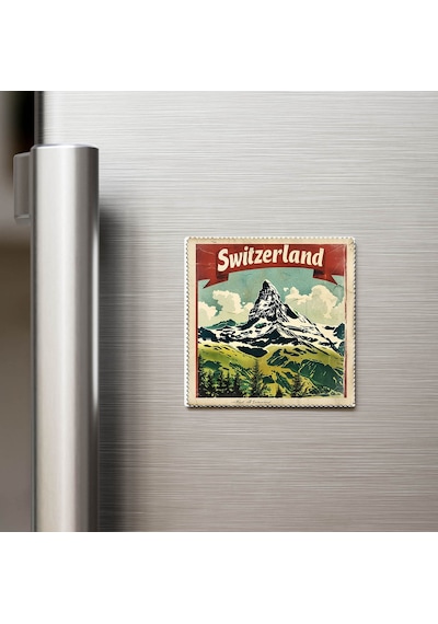 İsviçre Switzerland - Posta Pulu Temalı Ülke - Baskılı Buzdolap Magneti Kare - 9x9 Cm