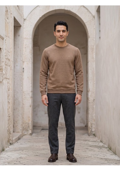 Maccali Erkek Taba Selanik Bisiklet Yaka Sweatshirt