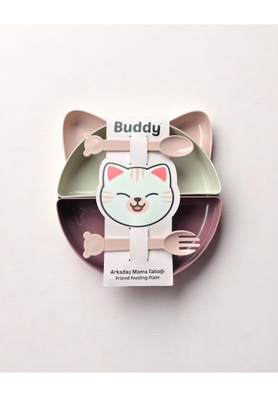 Buddy Kedi Mama Tabağı Seti - Pembe Mor Bej Çok Renkli