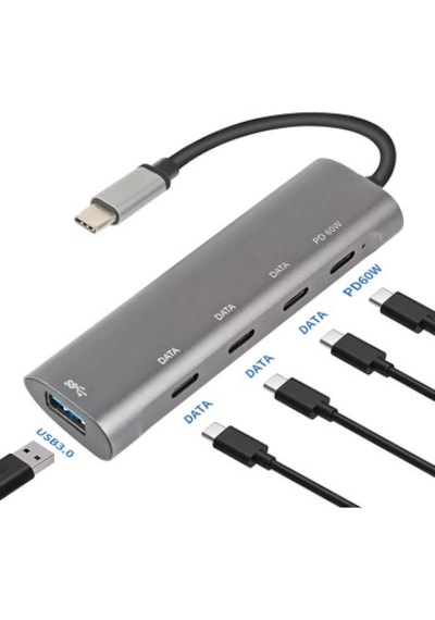 Type-c 4 Port Type-c Dişi Çoklayıcı + Usb 3.0 10gbps Data Pd 60w Hızlı Şarj Alüminyum Kasa Otg Destekli