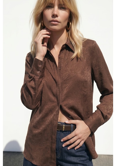 Sateen Gizli Patlı Gömlek - Açık Kahve-137599 Açık Kahverengi