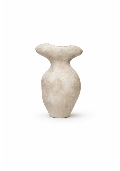 Terracotta Gövde Şekilli Dekoratif Vazo Modern Bohem Salon Orta Sehpa Kadın Figürlü Şık Ev Dekoru Açık Gri