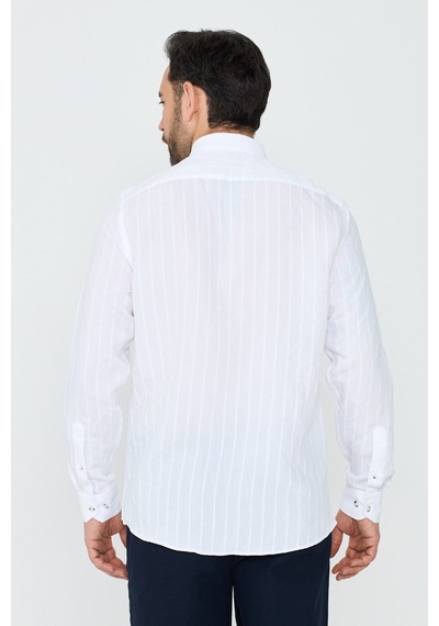 White Stone Beyaz Çizgili Uzun Kollu Dynamic Fit Erkek Gömlek