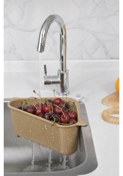 Vantuzlu Üçgen Lavabo Süzgeci Mutfak Evye Köşe Süzgeci Bej Plastik Diğer