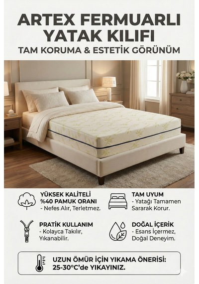 Kılıf Bamboo 150x200 Yatak Kılıfı Koruyucusu Örtüsü Fermuarlı Kapitone Fit Zippered Mattress Cover Çift Kişilik Beyaz 150 x 200