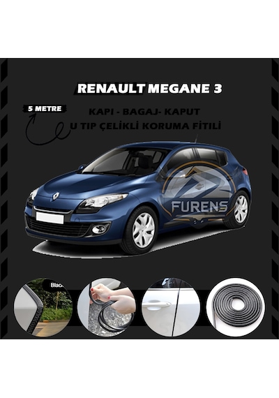 Renault Megane 3 Oto Araç Kapı Koruma Fitili 5metre Parlak Siyah Renk