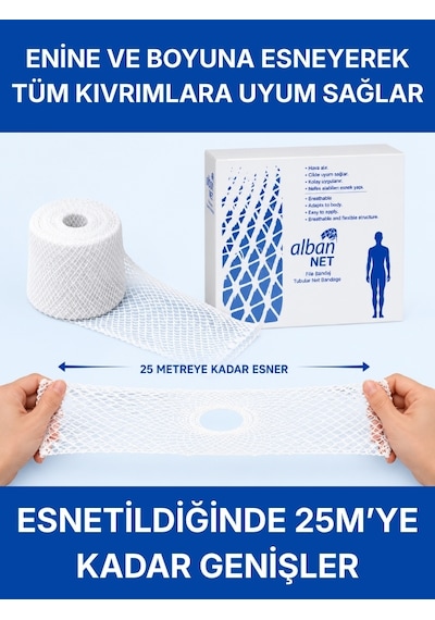 Elastik File Bandaj, No:4 Omuz Ve Diz, Esnetince 25m'ye Kadar Uzayan Tübüler Net Bandaj