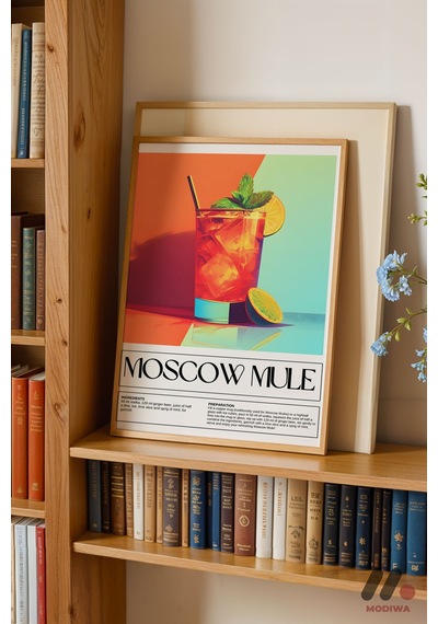 Moscow Mule Kokteyl Posteri, Ahşap Çerçeveli Duvar Tablosu - Mutfak Dekorasyonu