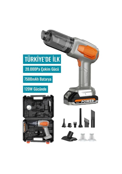 Miaxtreme 120w 20.000pa Güçlü Vakumlu 8in1 Araç Içi Üfleme+emme Süpürge 7.500mah Çıkarılabilir Batarya Süpürge
