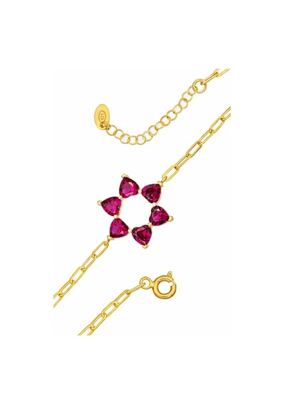 Aşkın Fısıltısı Ataç Zincirli Kalp Bileklik Ruby Taşlı 925 Ayar Gümüş Sevgililer Günü Gold