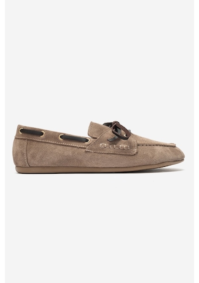 Luvi Shoes Osney Koyu Bej Süet Hakiki Deri Bağcıklı Kadın Loafer Ayakkabı