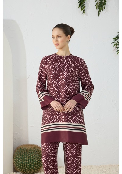 Aker Bordo Desenli Tunik Bordo Bordo