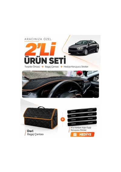 Fiat Egea Sedan 2007-2021 Tabletsiz Uyumlu Torpido Örtüsü + Deri Çanta Seti - Siyah Kahverengi