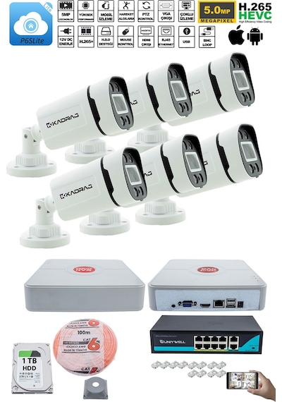 6'lı Güvenlik Ip Kamera Seti - 4mp Dış Mekan Kdj-6s-4w-p-ıp-v0