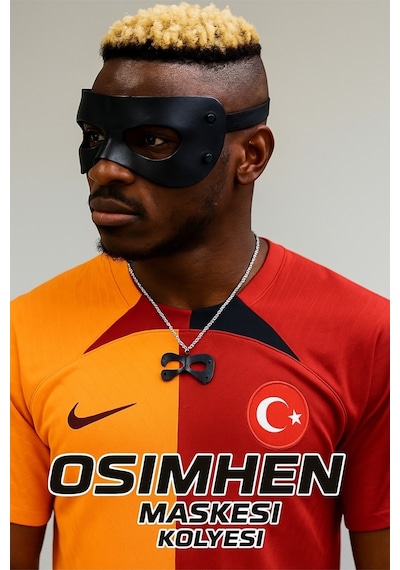 Victor Osimhen Maske Kolyesi Metal Siyah Renk 60 Cm Zincirli Çok renkli