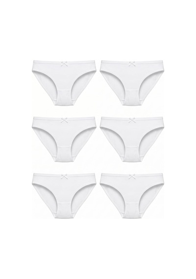 Hepsine Rakip 6'lı Tutku Kadın Pamuklu Fiyonklu İnce Bel Bikini Külot Seti Beyaz