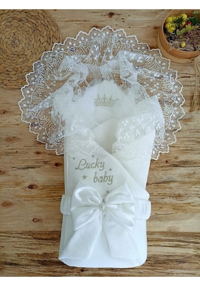 Yenidoğan Hediyelik Bebek Kundağı Unisex Bebek Dış Kundak Hastane Çıkışı Bebek Battaniye Oyun Matı Ekru